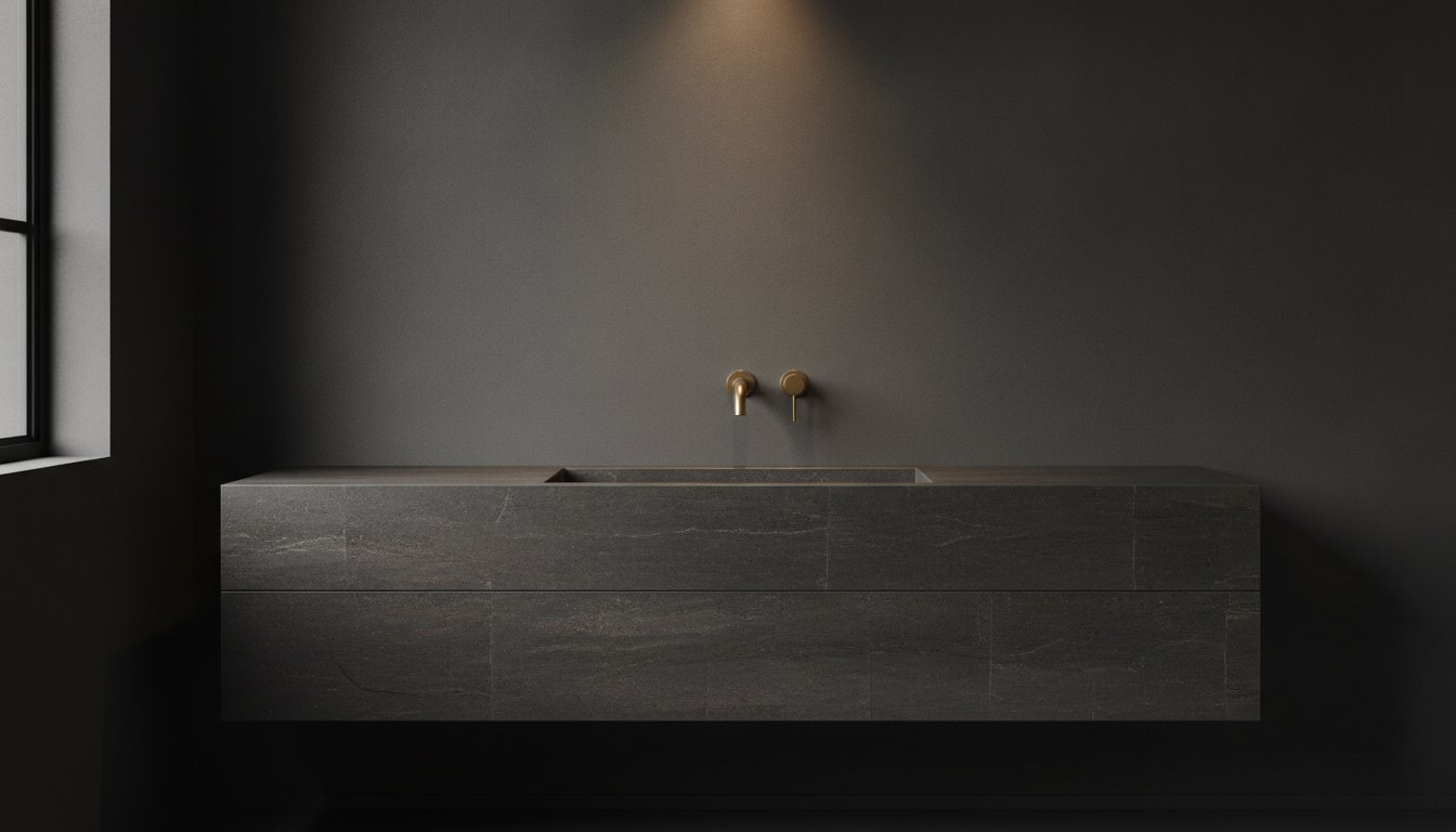Bespoke Tiled Vanity with Integrated Basin. A Study in Architectural Permanence.