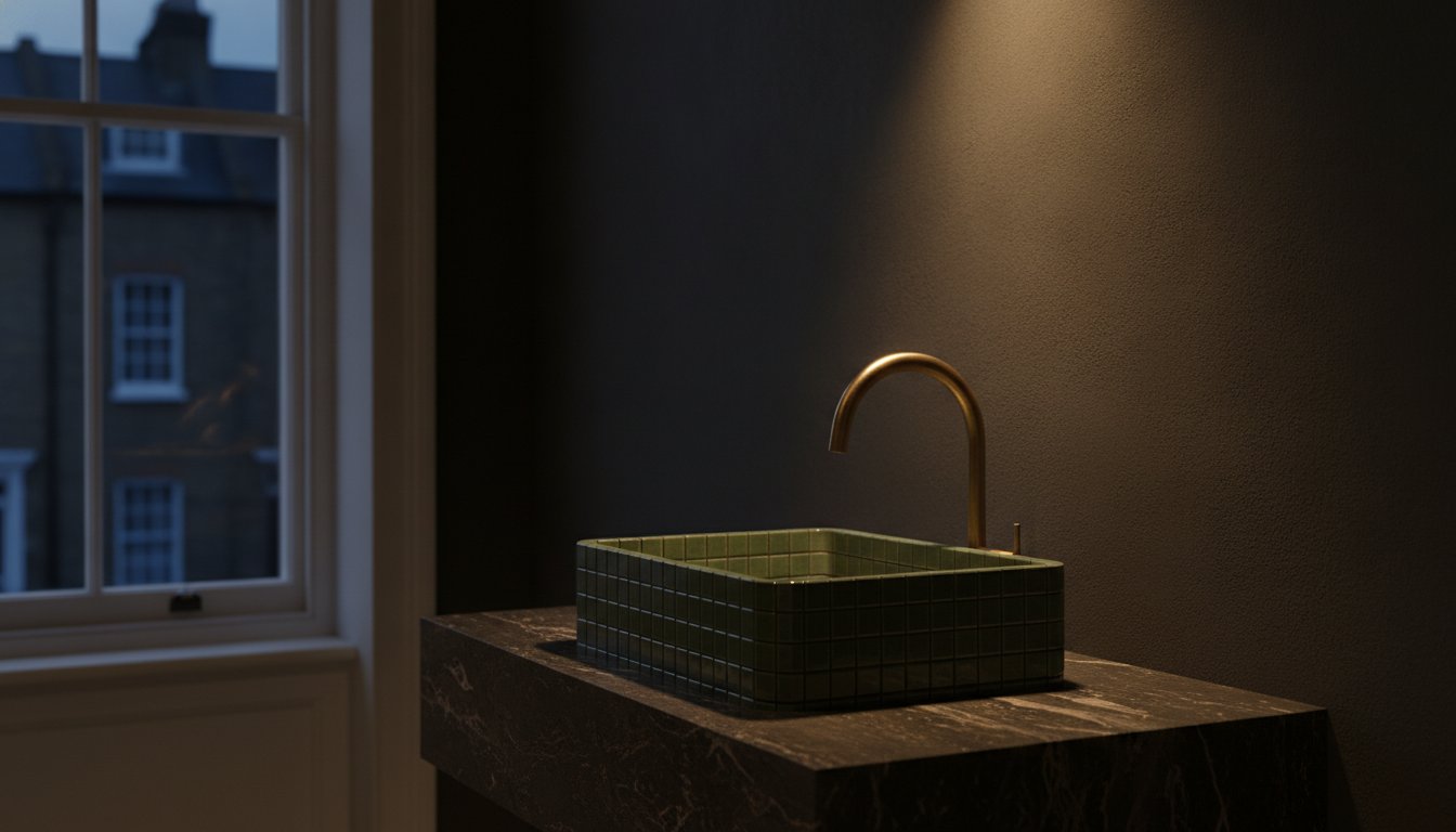 The Bespoke Tiled Countertop Basin. A Trend Analysis of Tactile Luxury.