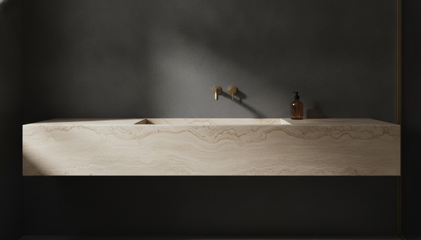 Bespoke Travertine Vanity with Integrated Basin. The Artisan Guide.