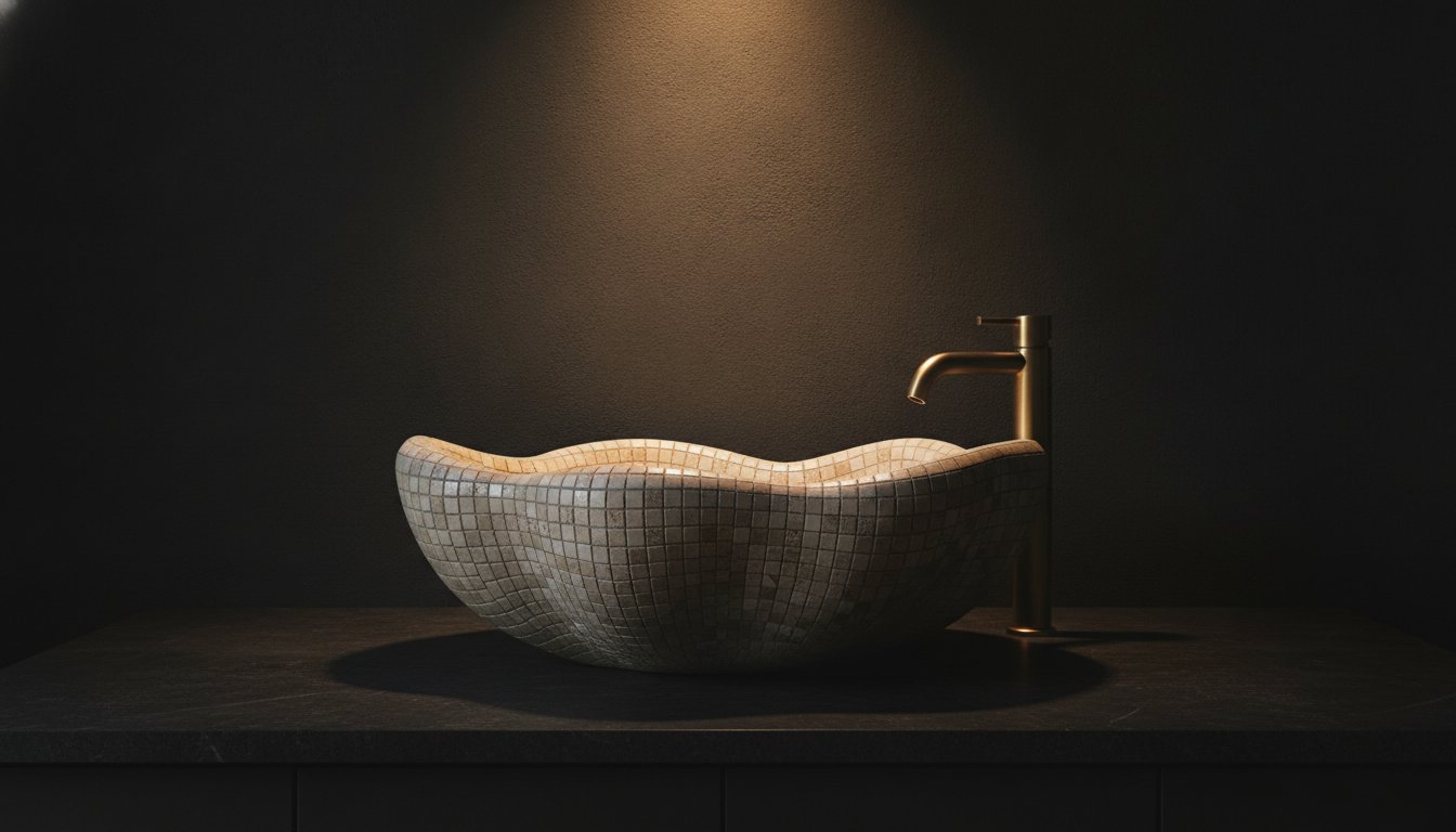 Hand-Tiled Organic Vessel Basins. A Study in Fluid Geometry.